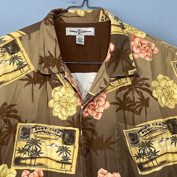 Tommy Bahama Mens Size XL Button Up Silk Hawaiian Shirt Floral Postcard Beach - Picture 4 of 11